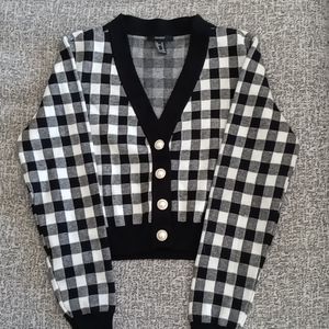 Forever 21 Knitted Cardigan with Pearls - XL, Black/White Buffalo Plaid
